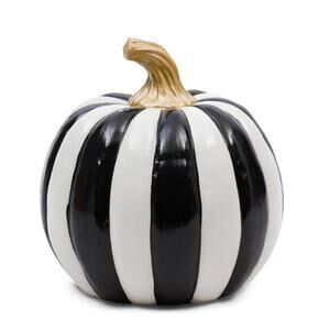 BECKI OWENS Black & White Striped Resin Pumpkin Fall Home Decor Gold Stem  New